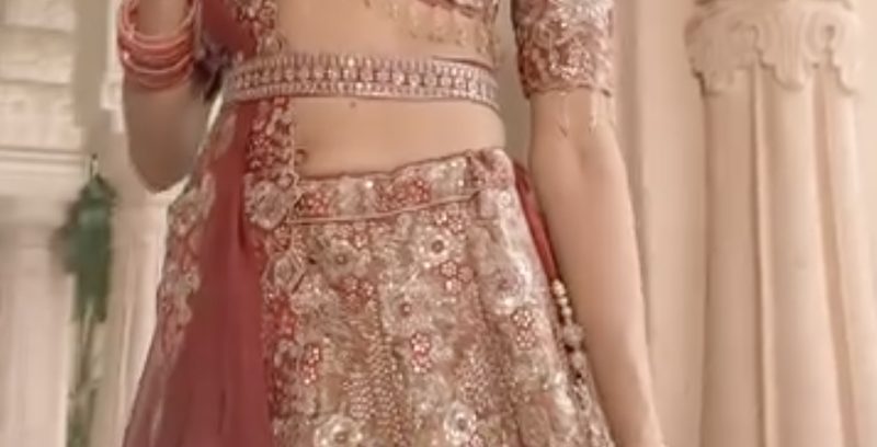 Sequin and zari work on a bridal lehenga